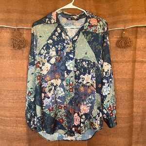 Zara Silky Floral Patchwork Blouse